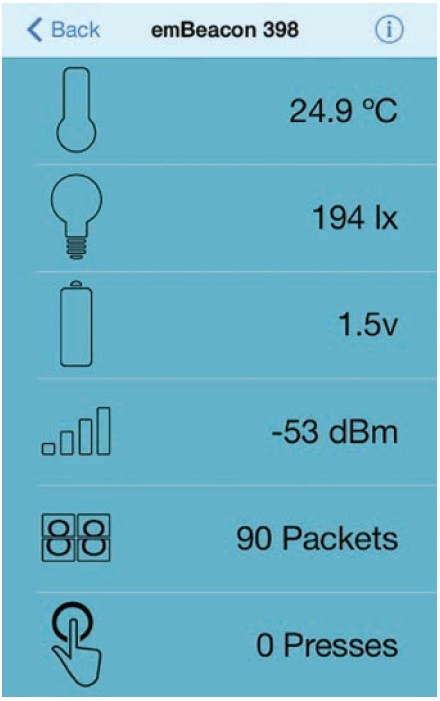 Obr. 1 Screenshot aplikace emBeacon (iPhone)